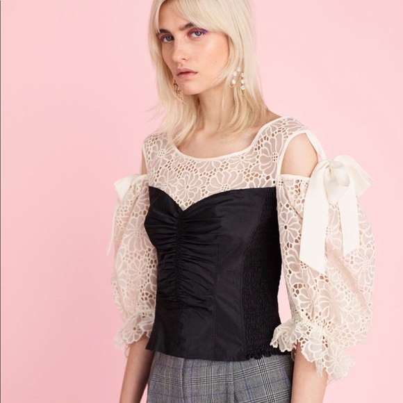 Rebecca Taylor MALORIE EMBROIDERY & TAFFETA TOP - Picture 6 of 7